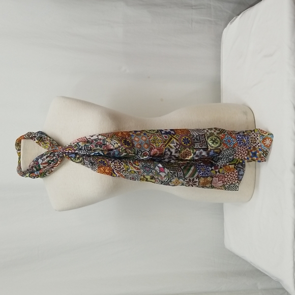 Italian 100% Silk Multi Color Tile Pattern Scarf - Picture 3 of 8
